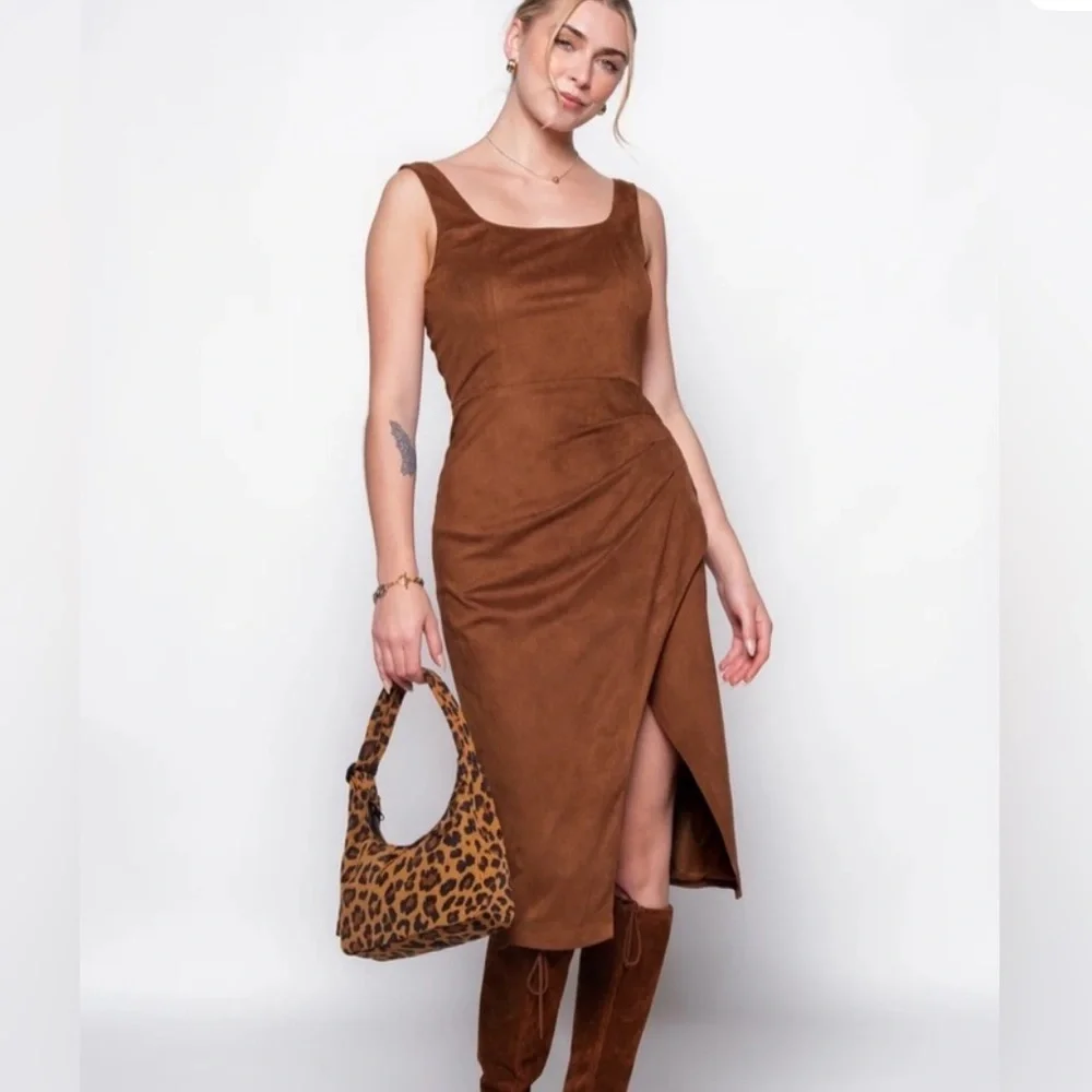 Steve Madden Chocolate Faux Suede Brown Sleeveless Midi Dress